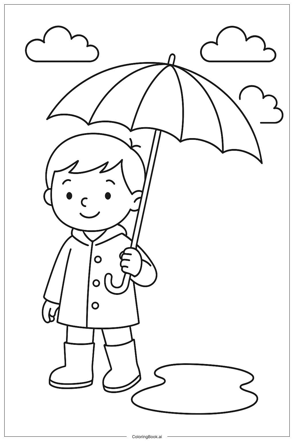  撑伞的孩子填色页 