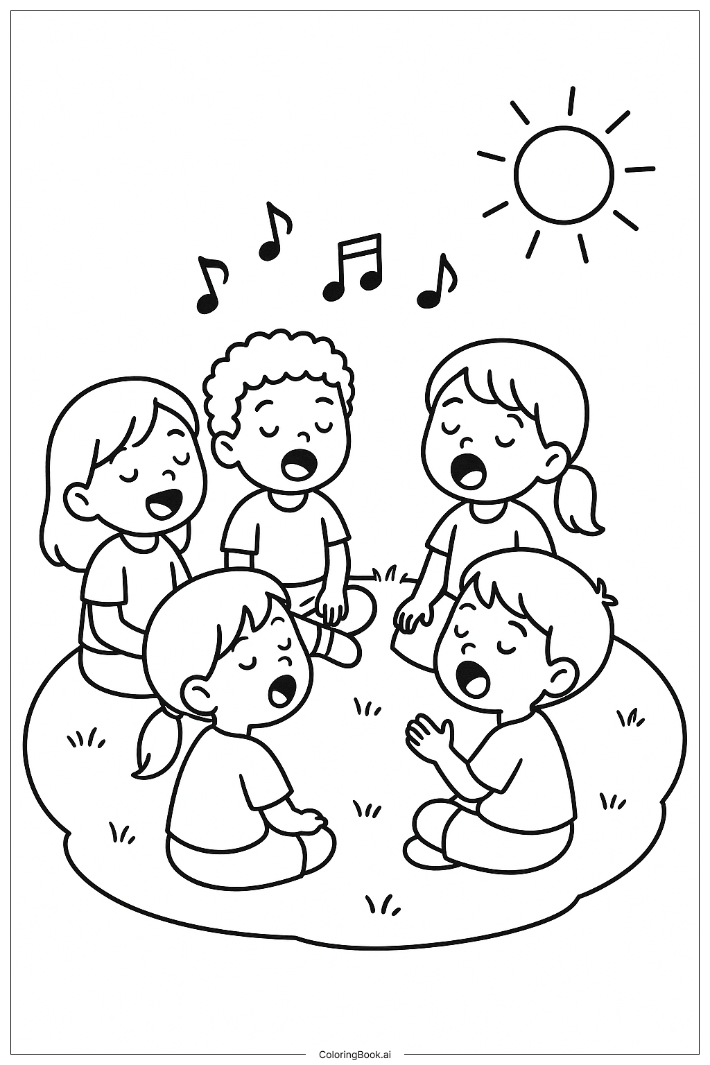  Página para colorear de Círculo de Música Infantil Cantando 