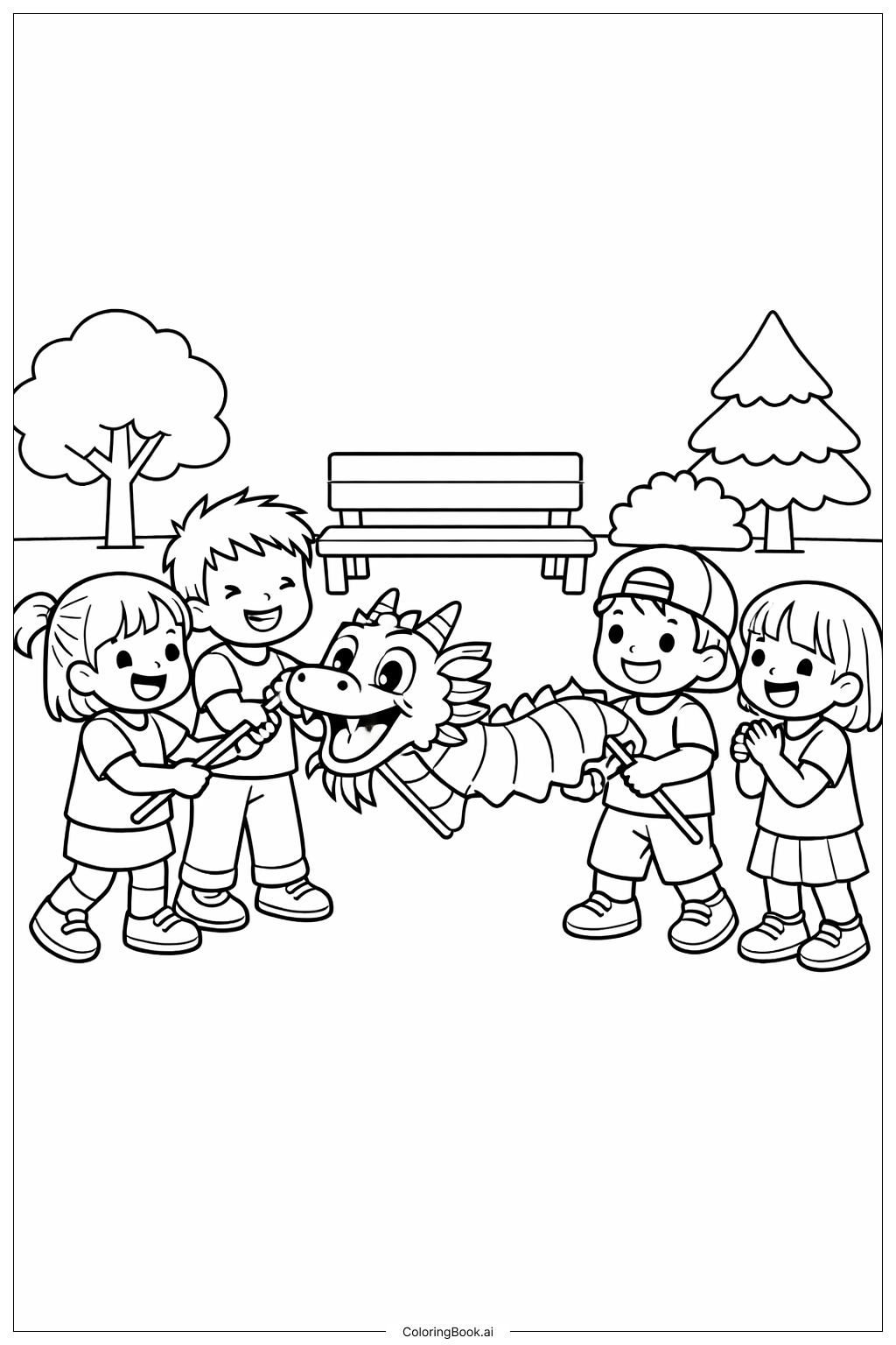  Trang tô màu Trẻ em chơi múa rồng Tết Nguyên Đán 2026 