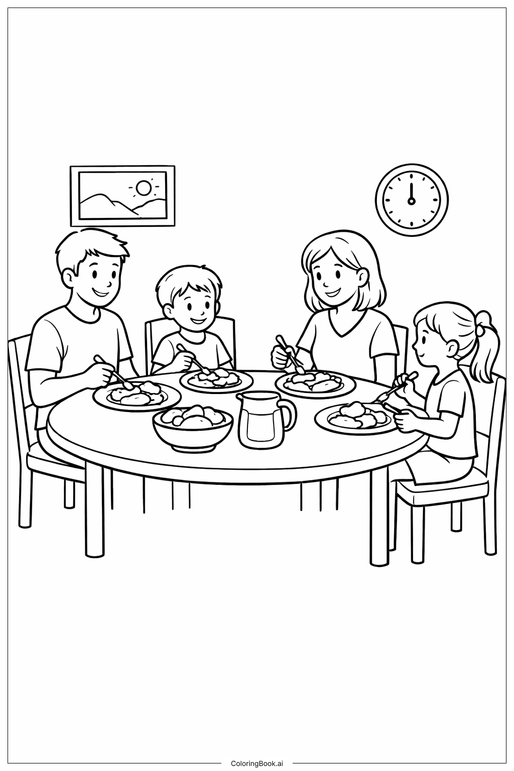 Page de coloriage Dîner de réunion familiale du Nouvel An chinois 2026