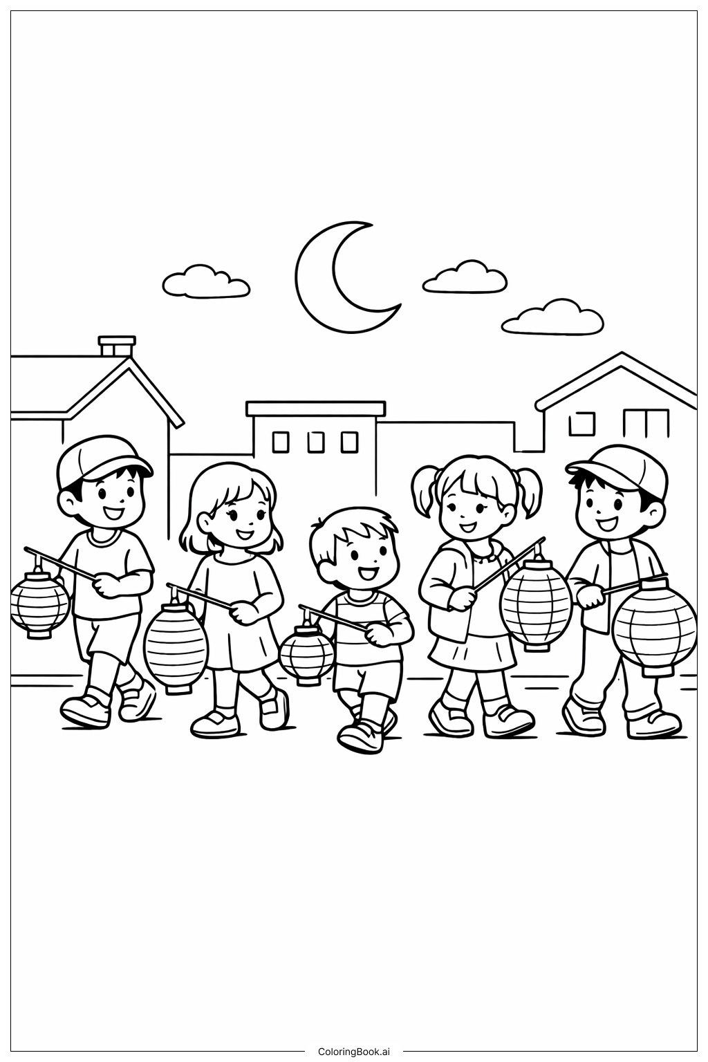 Page de coloriage Parade de lanternes du Nouvel An chinois 2026