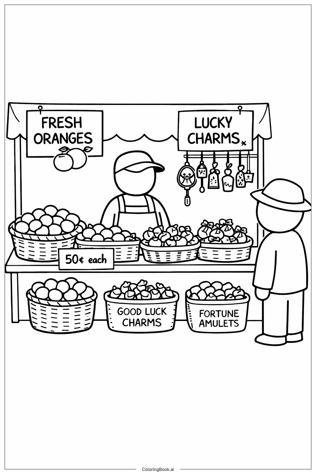  2026년 설날 복 마켓 가판대 색칠공부 페이지 