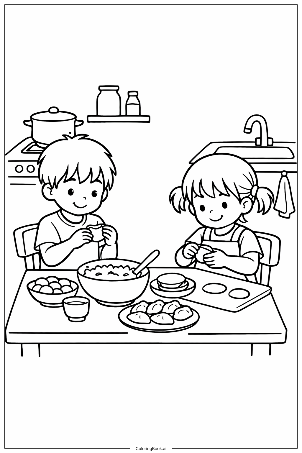  2026년 설날 만두 빚기 색칠공부 페이지 