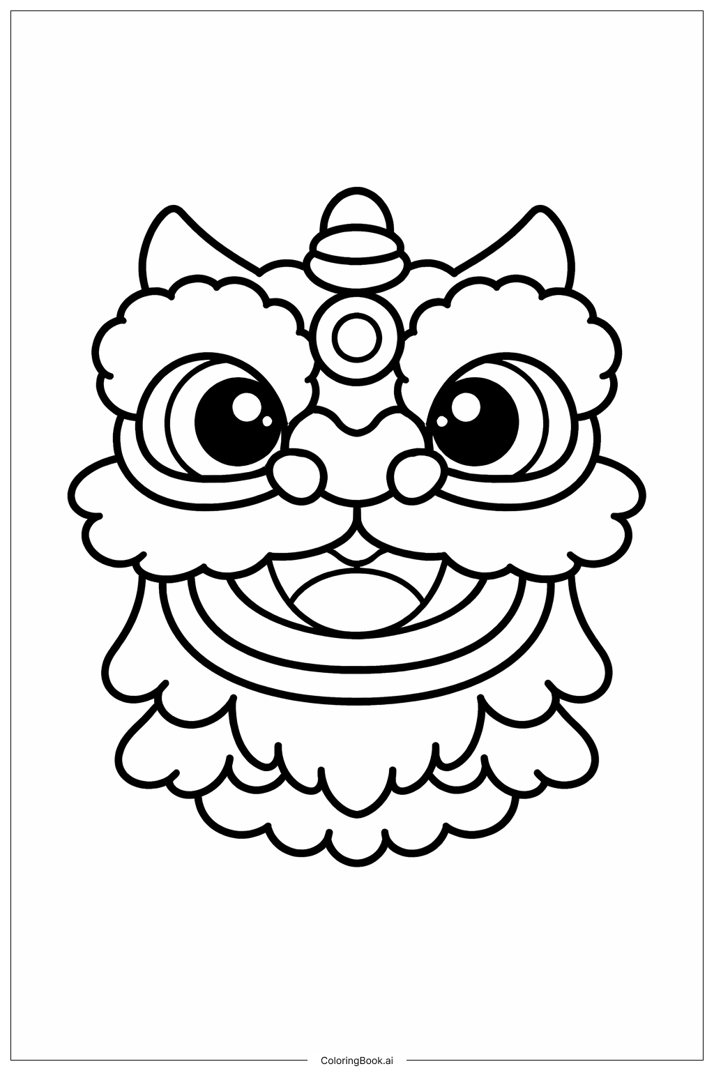  Page de coloriage Tête de Lion Souriante du Nouvel An Chinois 2026 