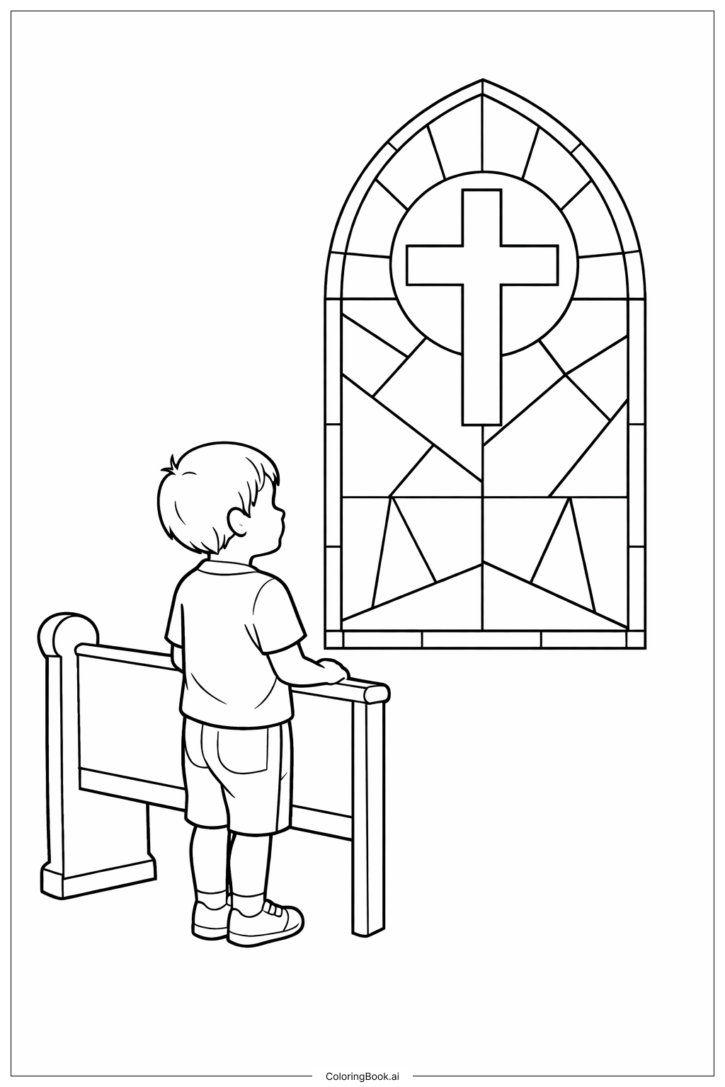 Christian devant la fenêtre en vitrail