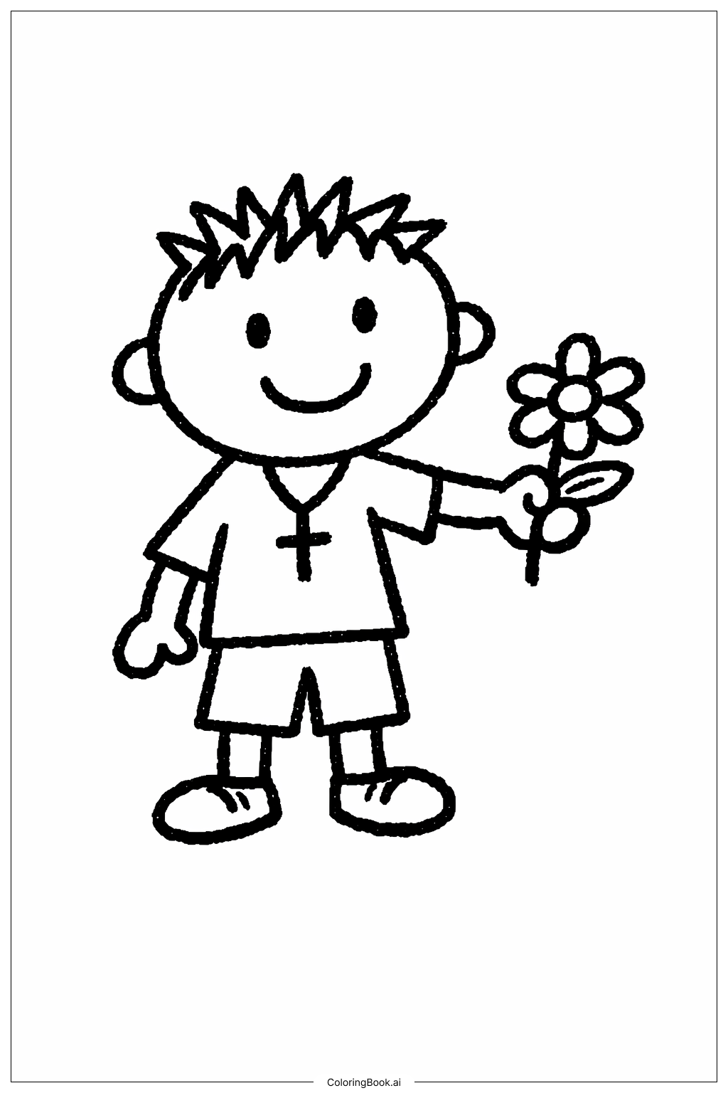 Page de coloriage Enfant chrétien offrant une fleur