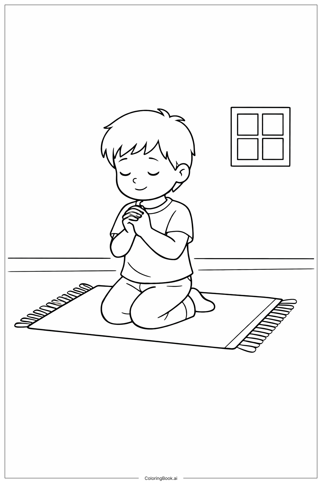 Page de coloriage Enfant chrétien agenouillé en train de prier
