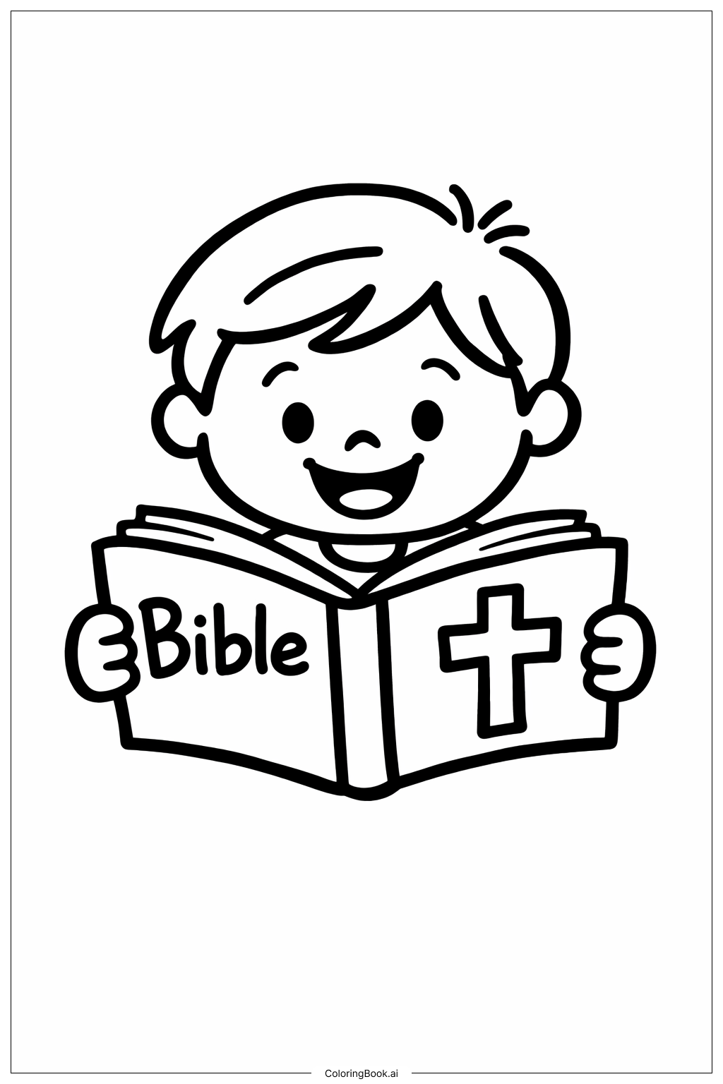 Page de coloriage Enfant chrétien lisant la Bible