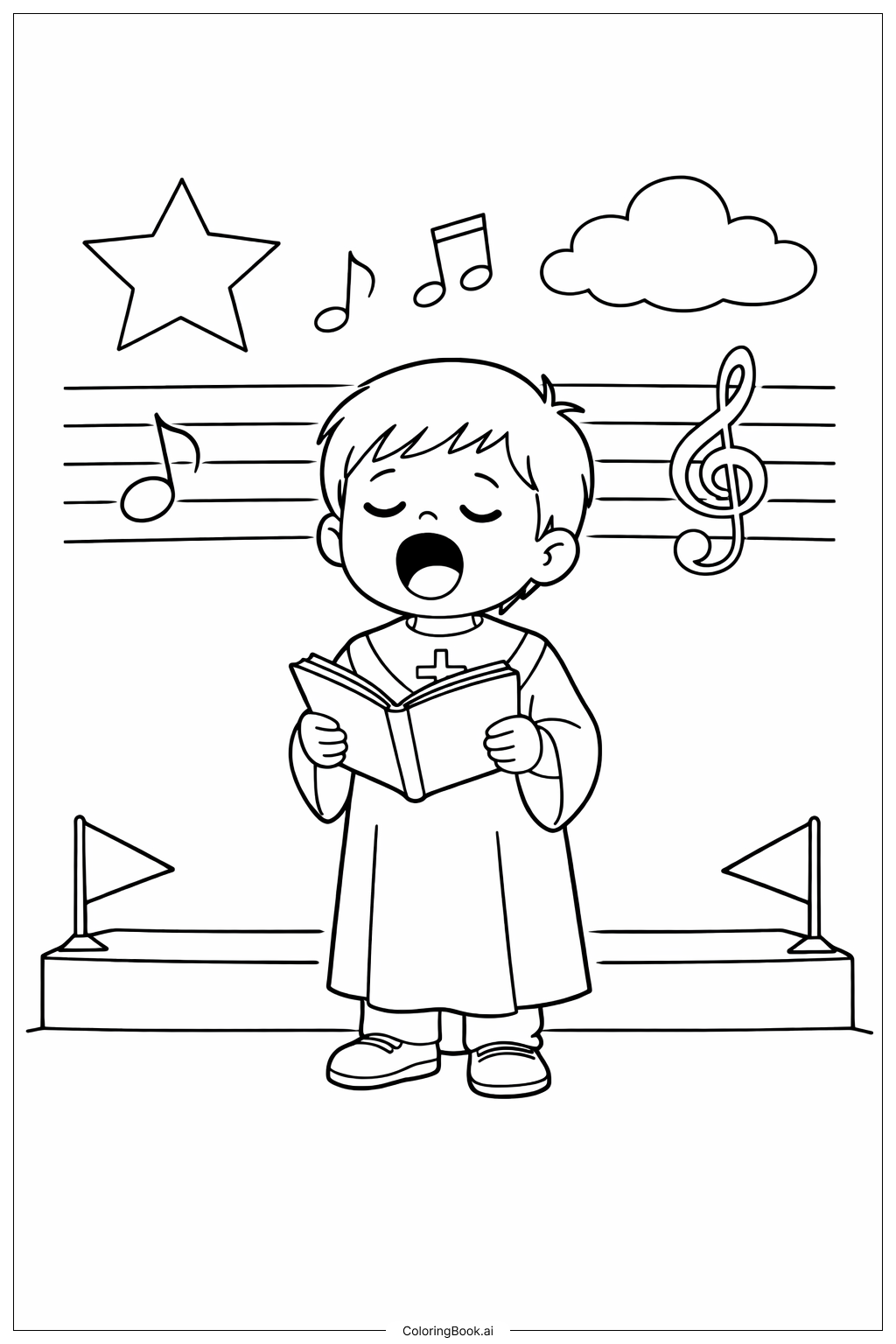 Page de coloriage Enfant chrétien chantant dans une chorale
