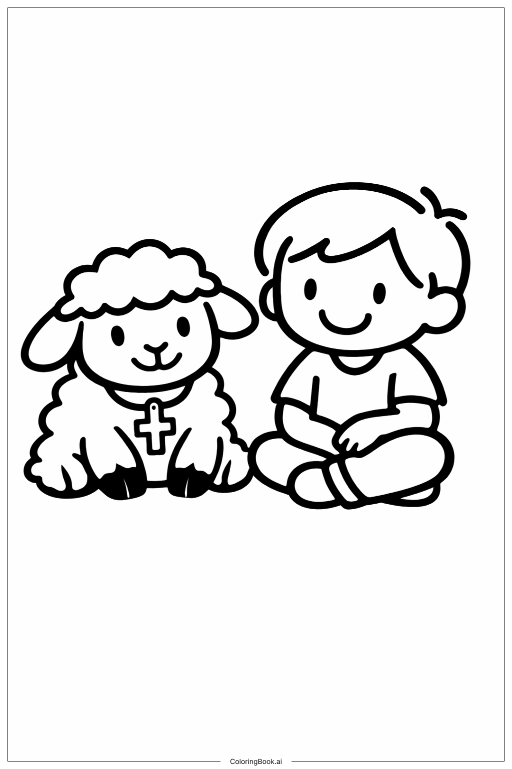 Page de coloriage Enfant Chrétien avec un Agneau