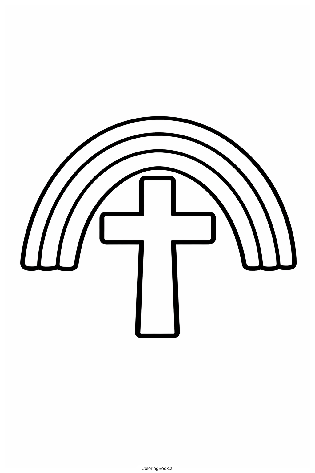 Page de coloriage Croix chrétienne avec arc-en-ciel