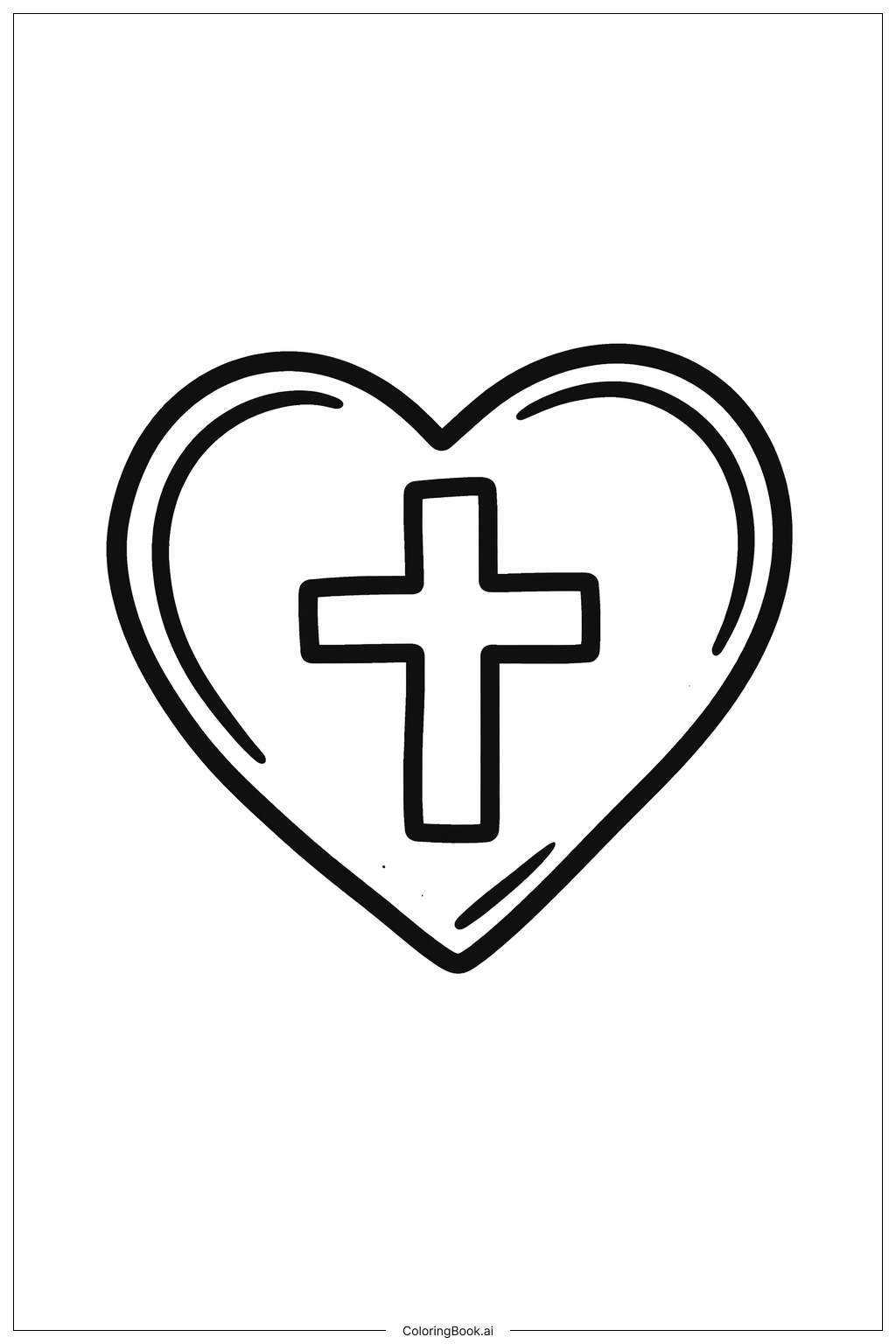 Page de coloriage Cœur Chrétien avec Croix