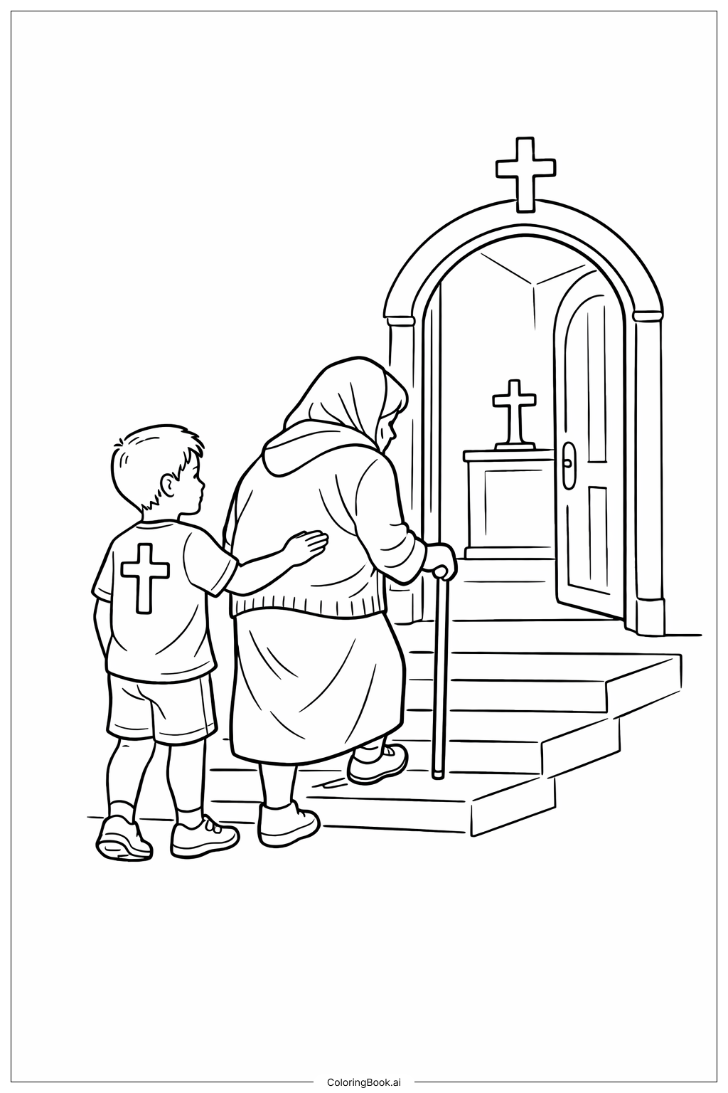 Un chrétien aide une personne âgée à aller à l'église