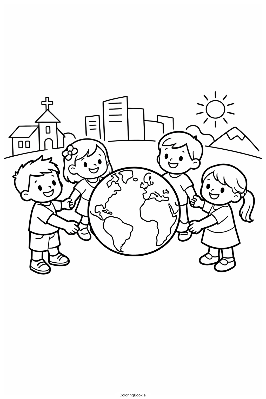 Page de coloriage Enfants chrétiens du monde entier