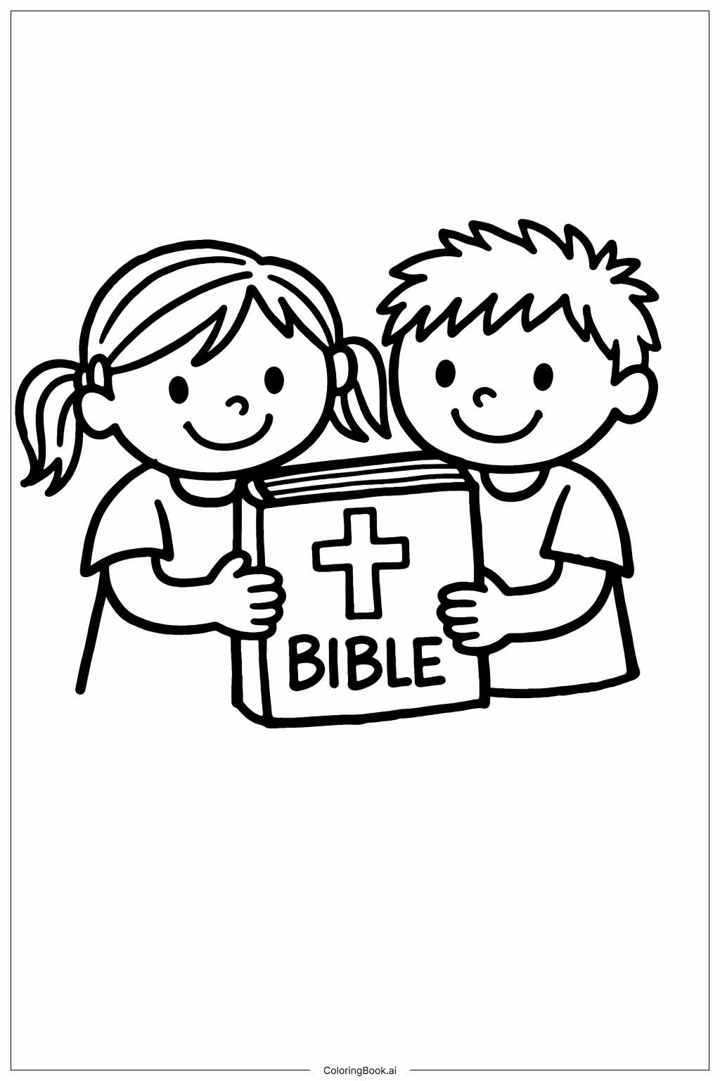 Page de coloriage Enfants Chrétiens avec la Bible