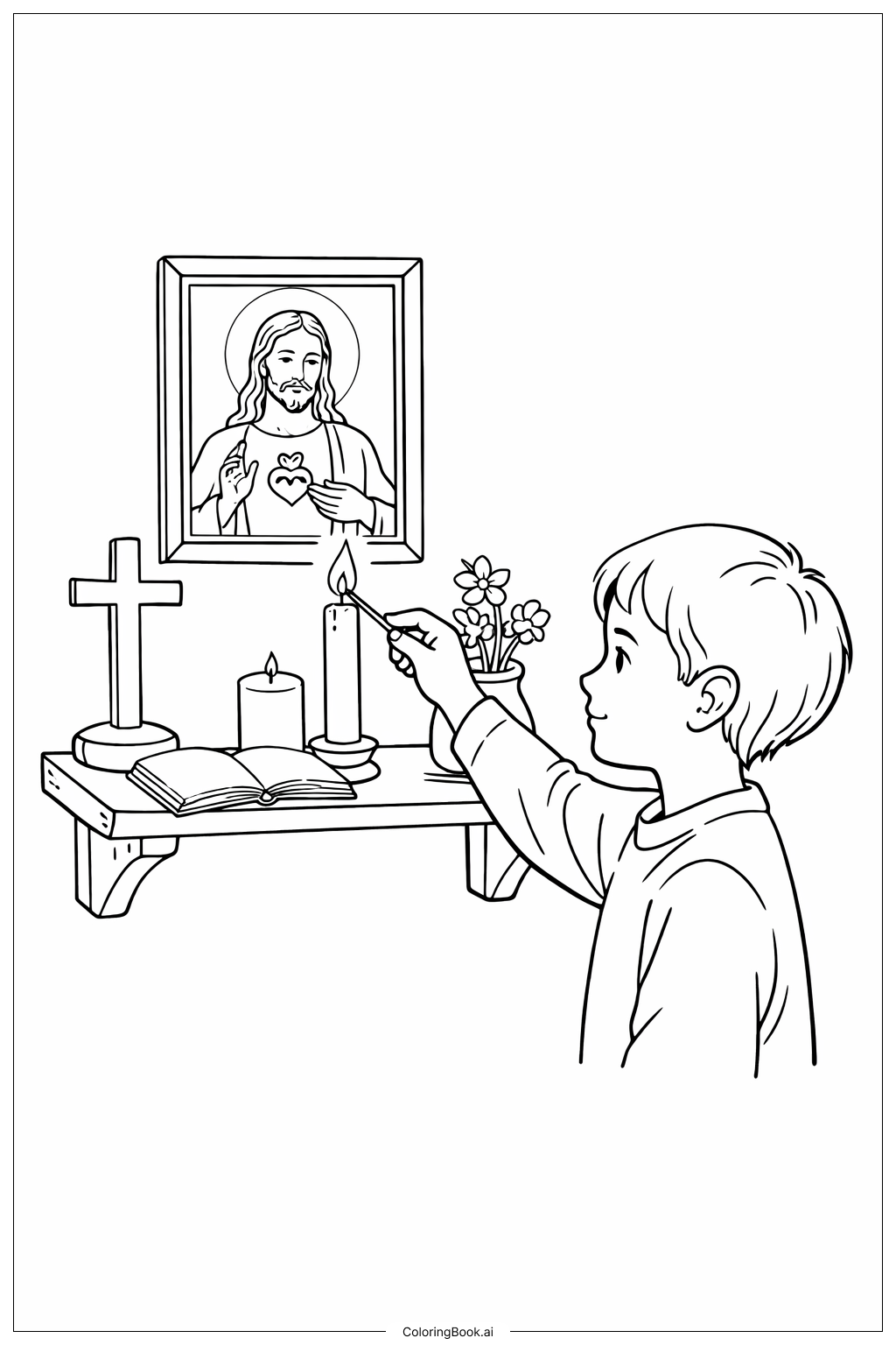 Page de coloriage Allumage d'une bougie chrétienne