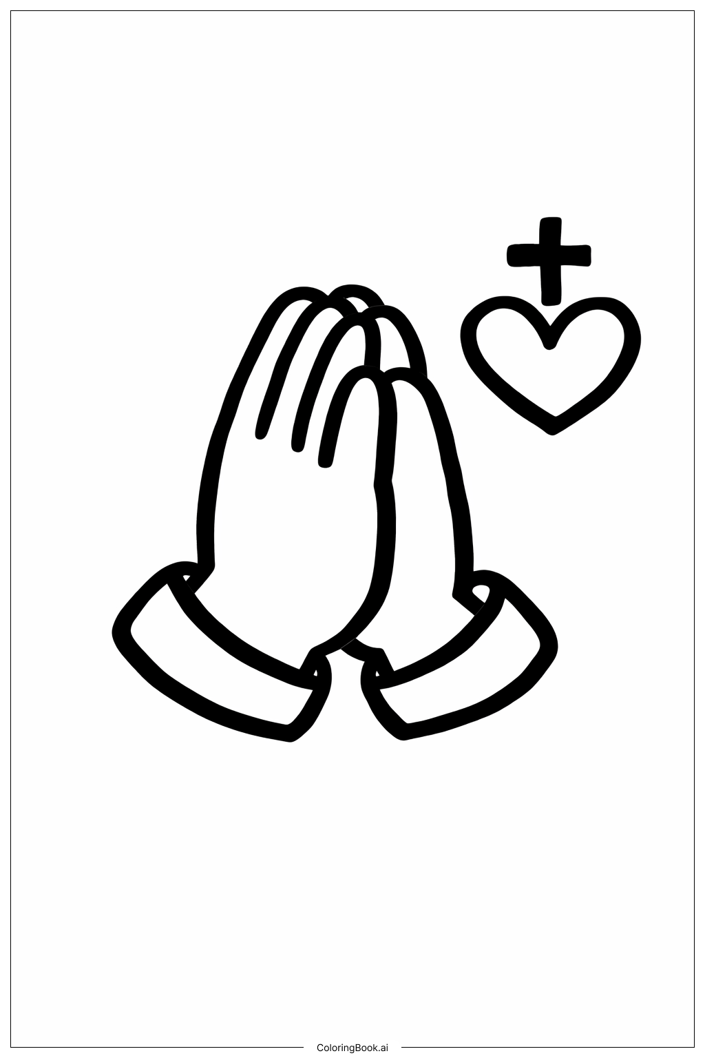 Page de coloriage Mains Chrétiennes en Prière avec Cœur