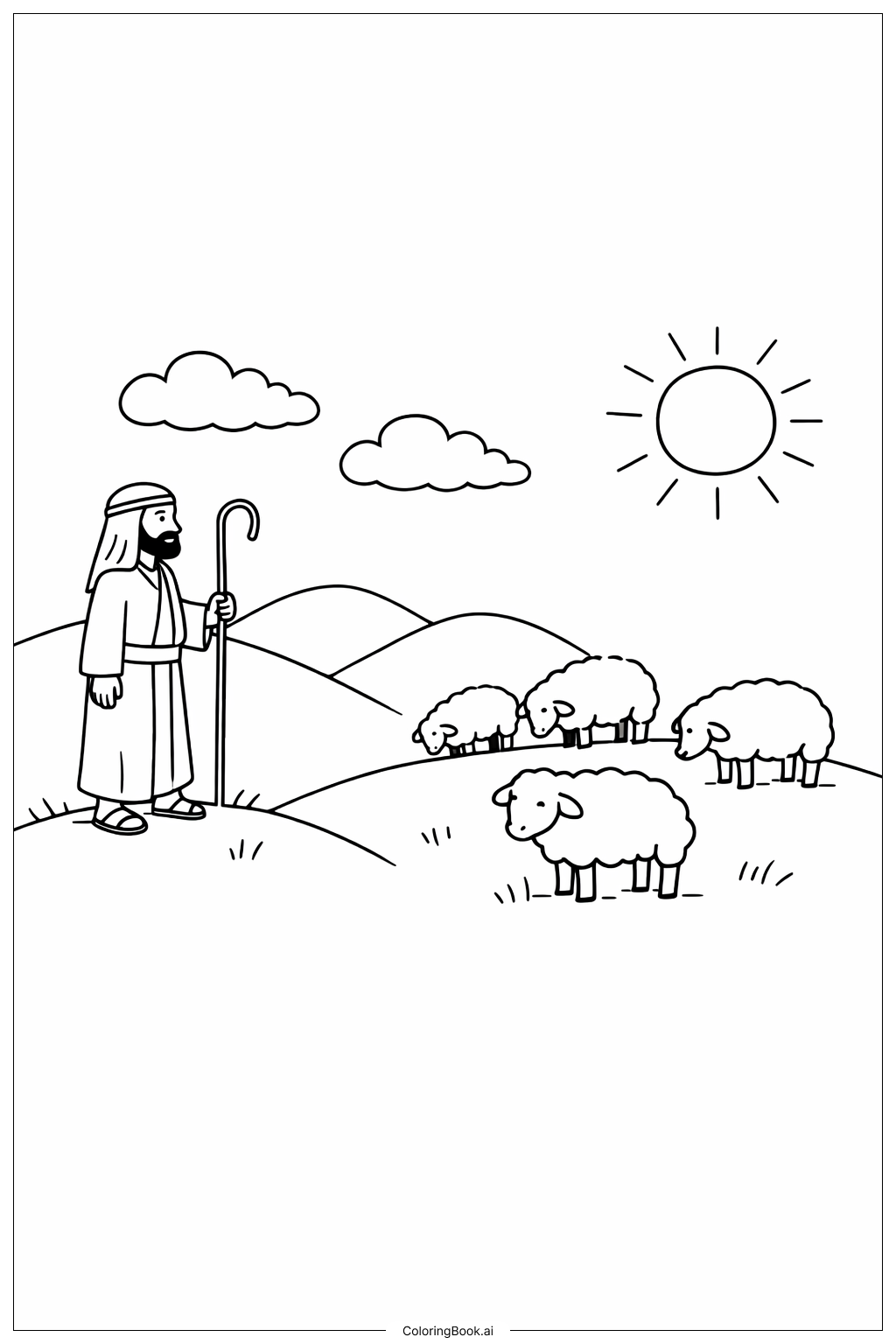 Page de coloriage Berger Chrétien sur la Colline