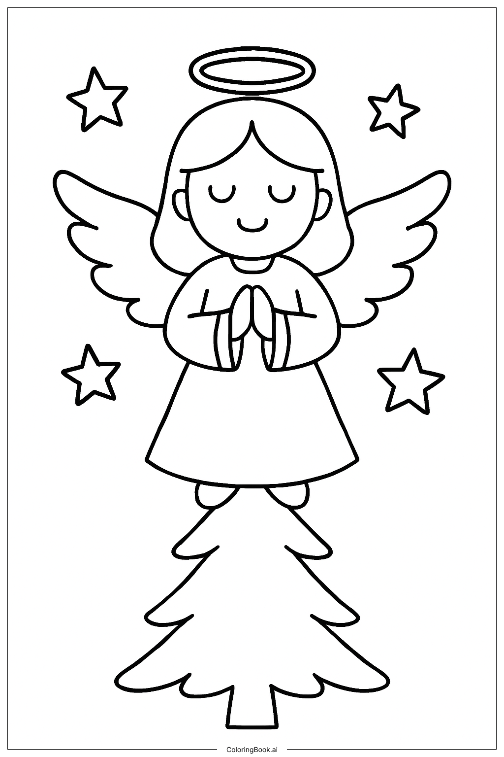 Christmas Angel Tree Top Coloring Page