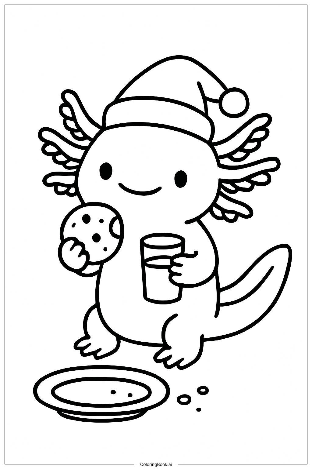  Page de coloriage Axolotl de Noël mangeant des biscuits 