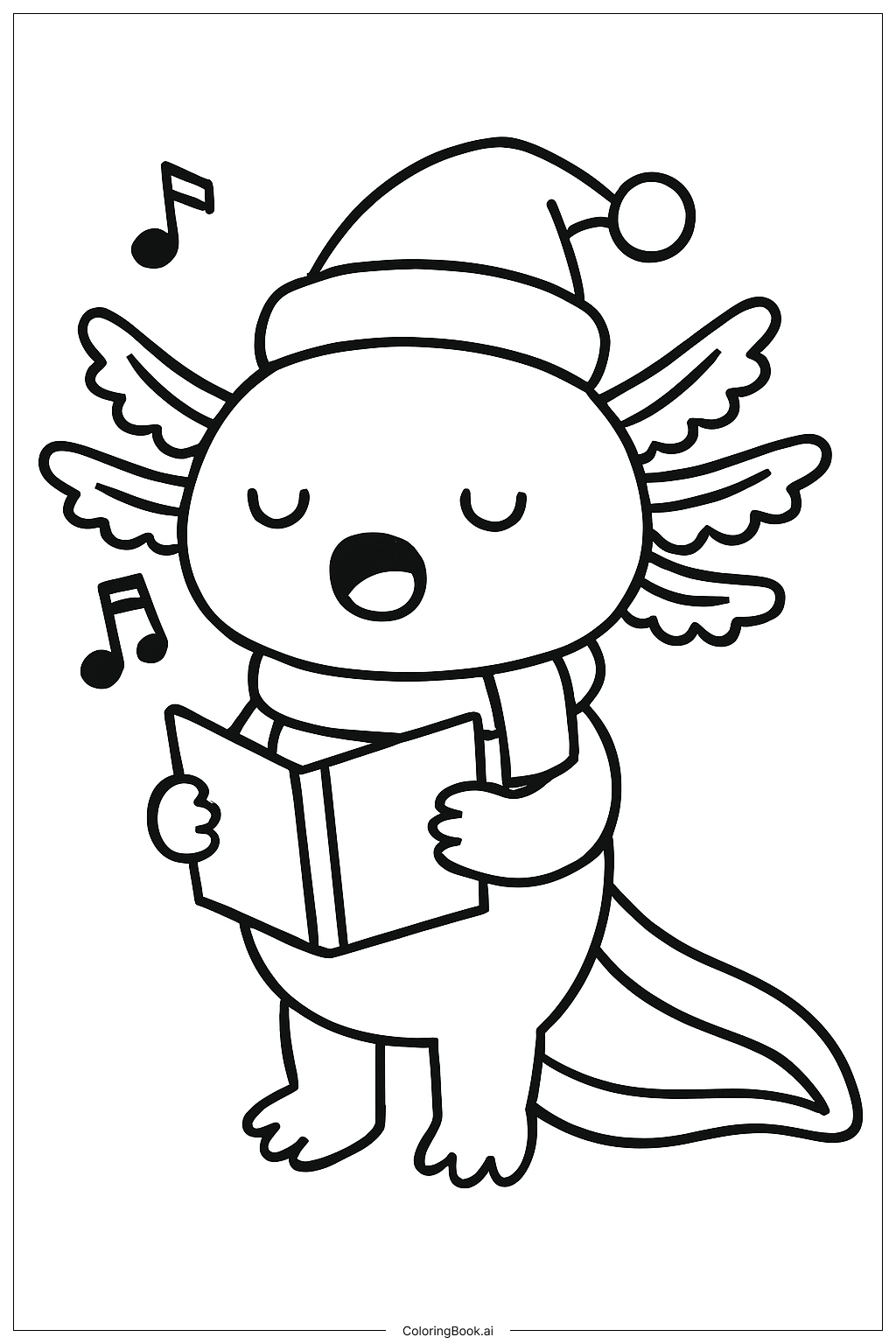  Page de coloriage Axolotl de Noël chantant des cantiques 