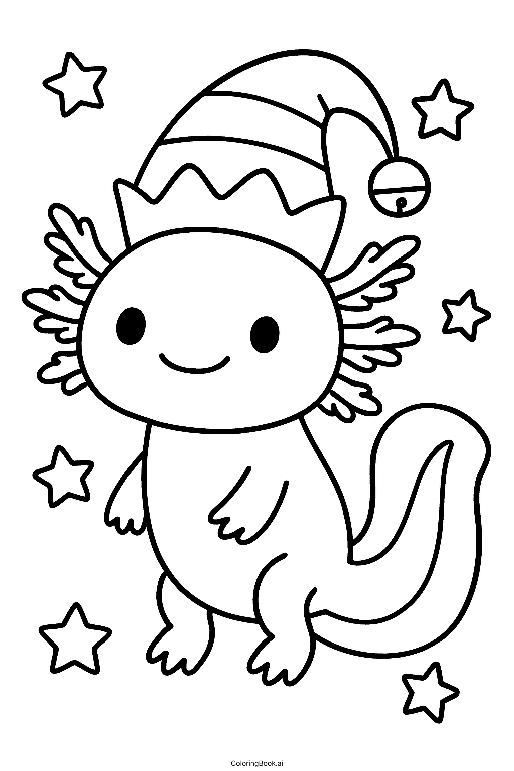  Page de coloriage Axolotl de Noël portant un chapeau d'elfe 