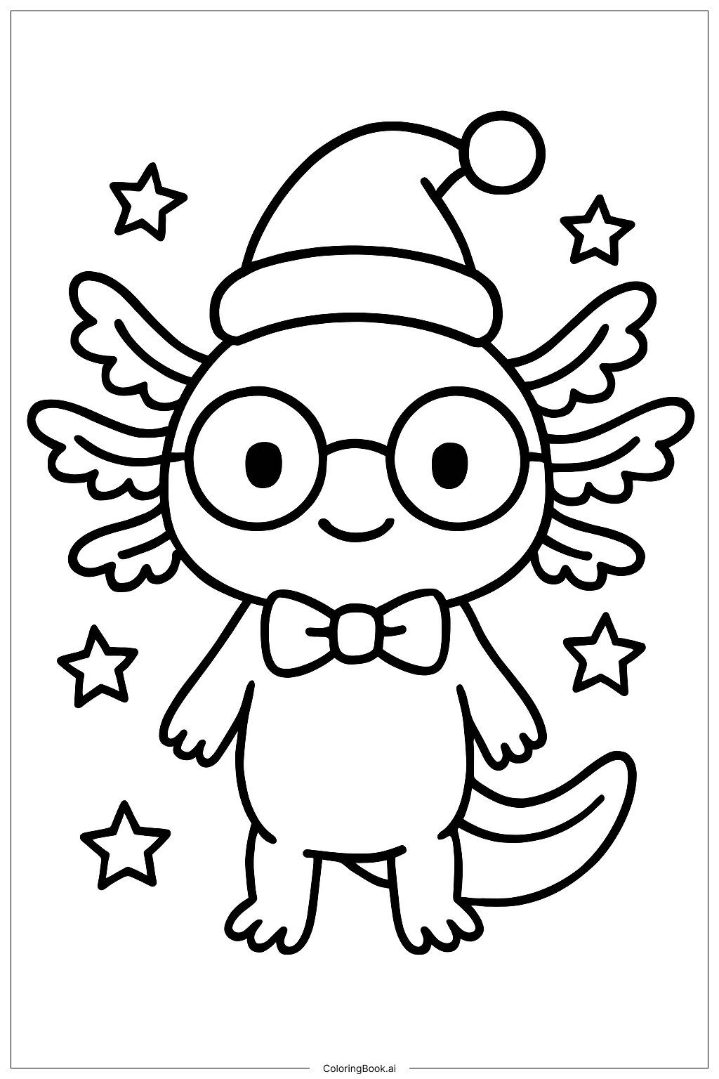  Page de coloriage Axolotl de Noël portant des lunettes 