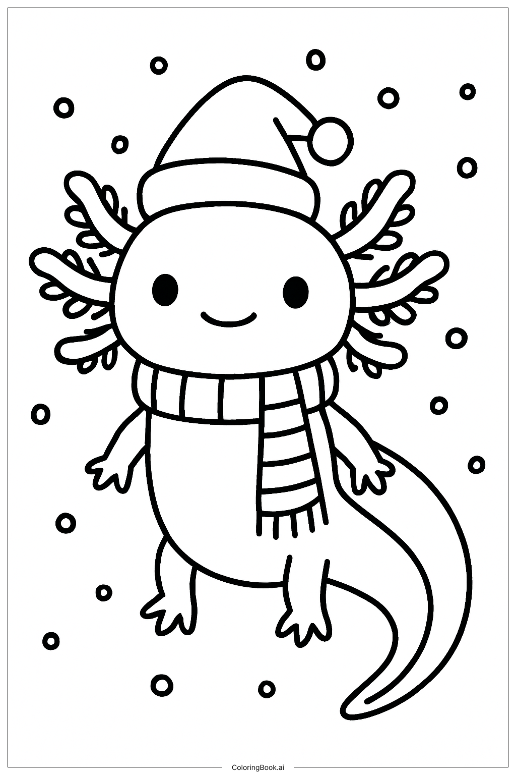  Page de coloriage Axolotl de Noël portant une écharpe 