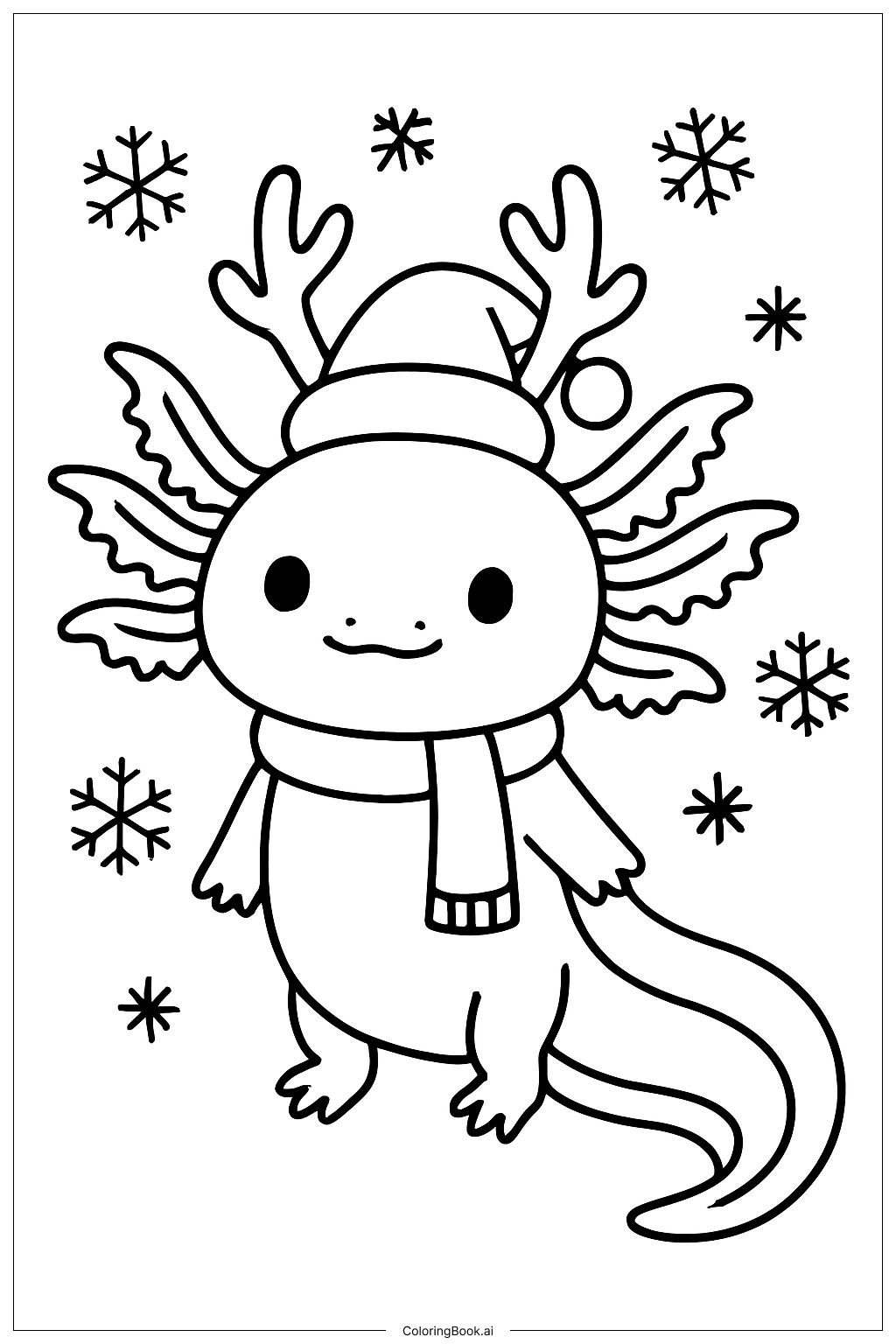  Page de coloriage Axolotl de Noël avec des oreilles de renne 