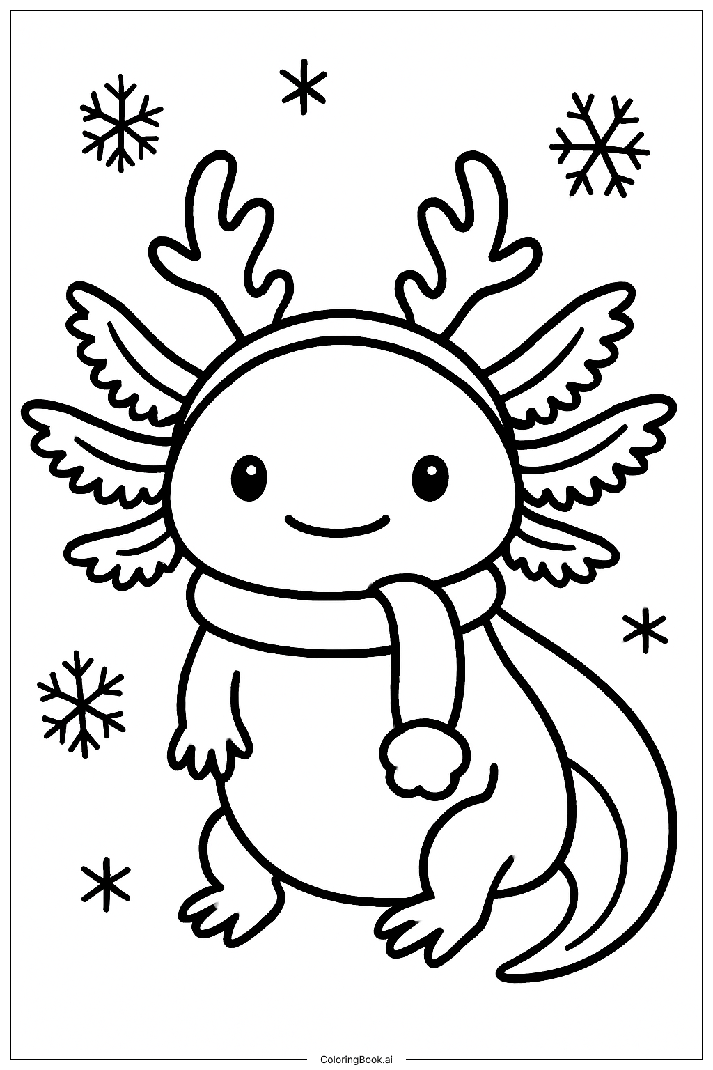  Page de coloriage Axolotl de Noël avec oreilles de renne 