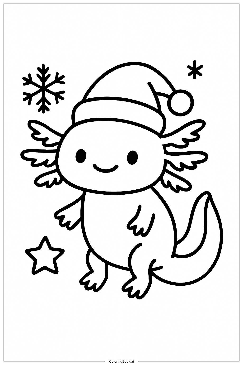  Page de coloriage Axolotl de Noël avec bonnet de Père Noël 