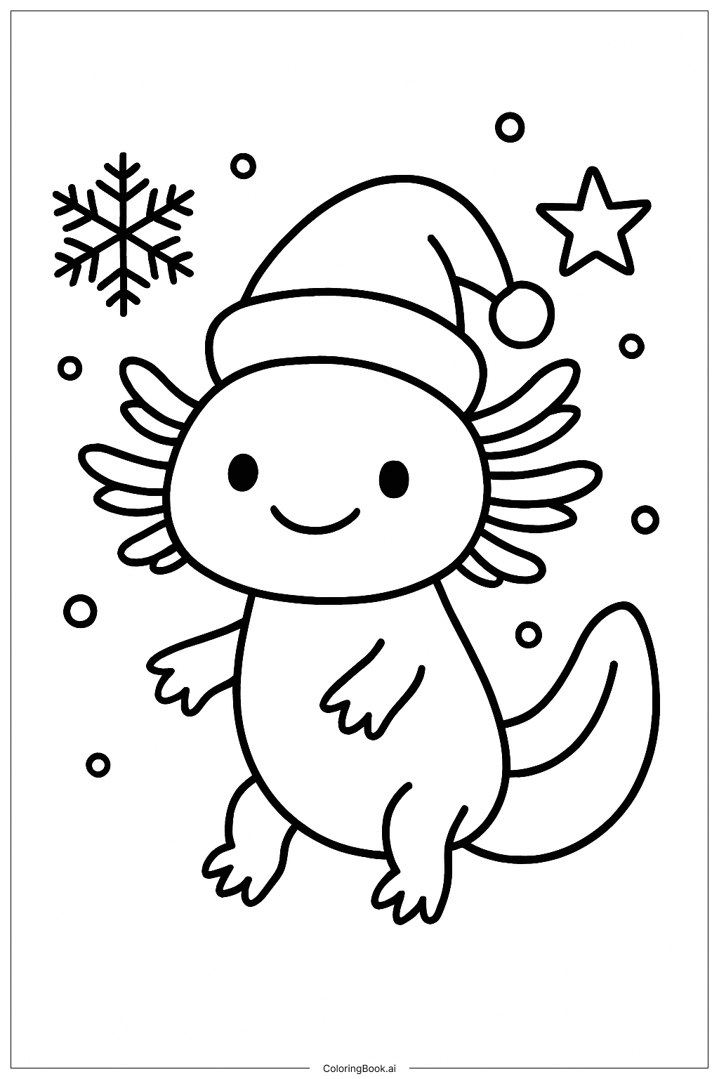  Page de coloriage Axolotl de Noël avec bonnet de Père Noël 