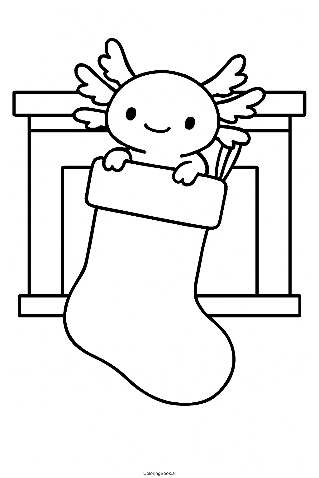  Page de coloriage Axolotl de Noël avec chaussette 