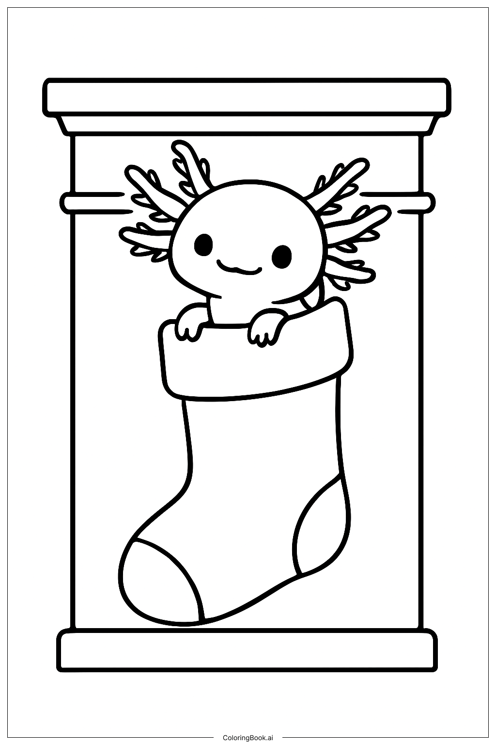  Page de coloriage Axolotl de Noël avec chaussette 