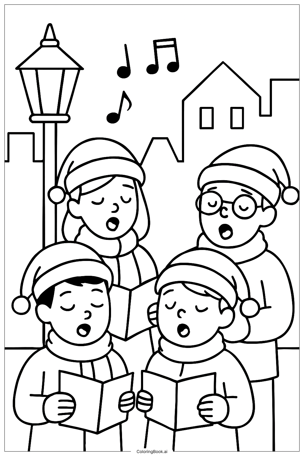  Christmas Carolers Group Coloring Page 