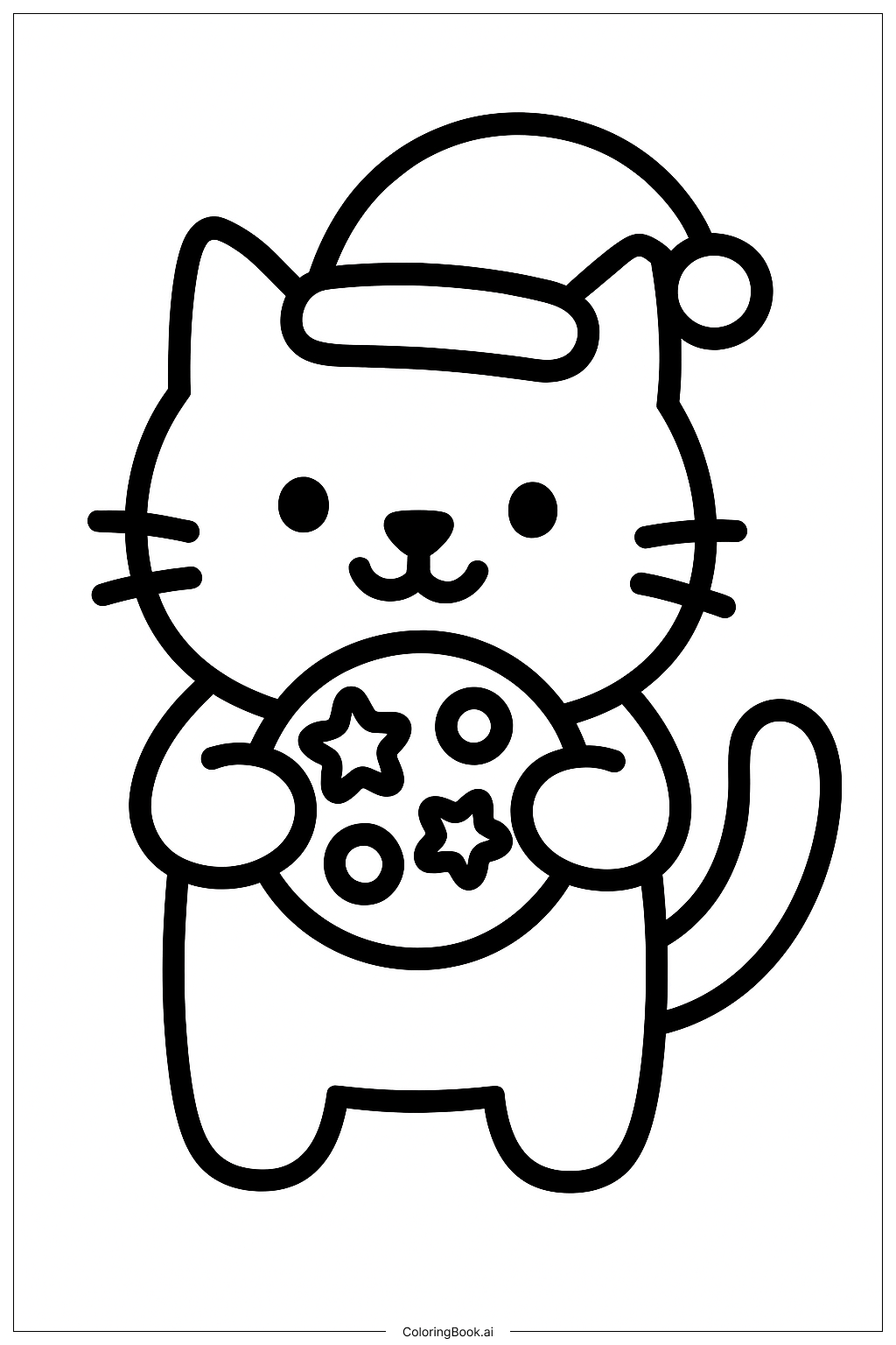  クリスマスの猫がクッキーを焼いているの塗り絵ページ 