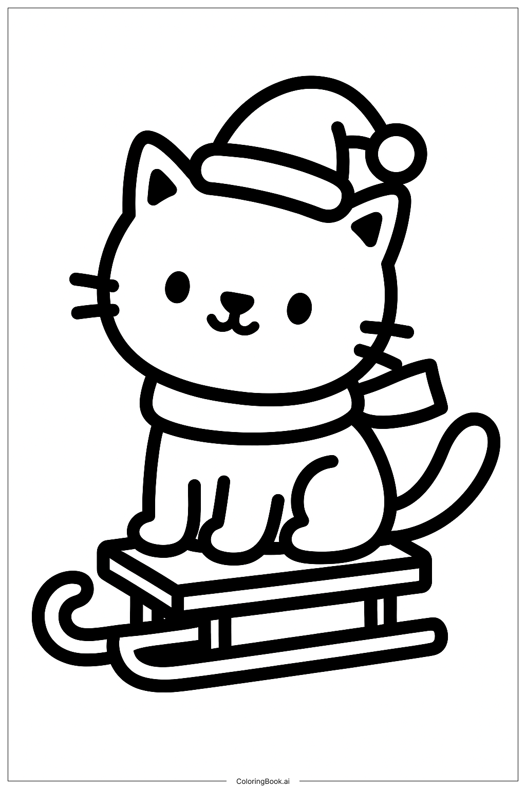  圣诞猫雪橇填色页 