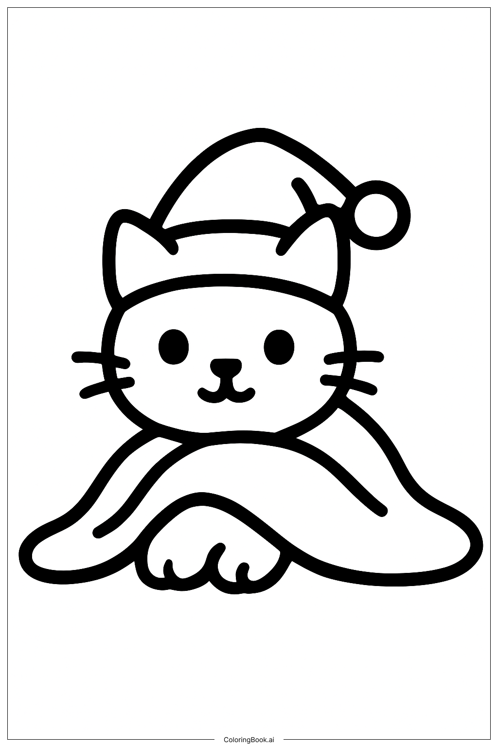 毛布の下のクリスマス猫の塗り絵ページ 