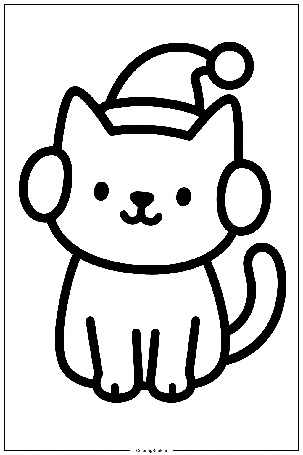 イヤーマフを着けたクリスマスの猫の塗り絵ページ 