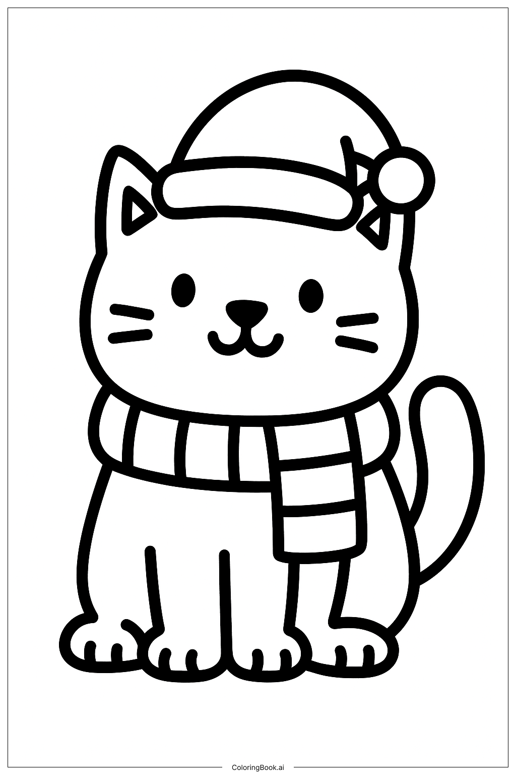  圣诞猫围巾填色页 