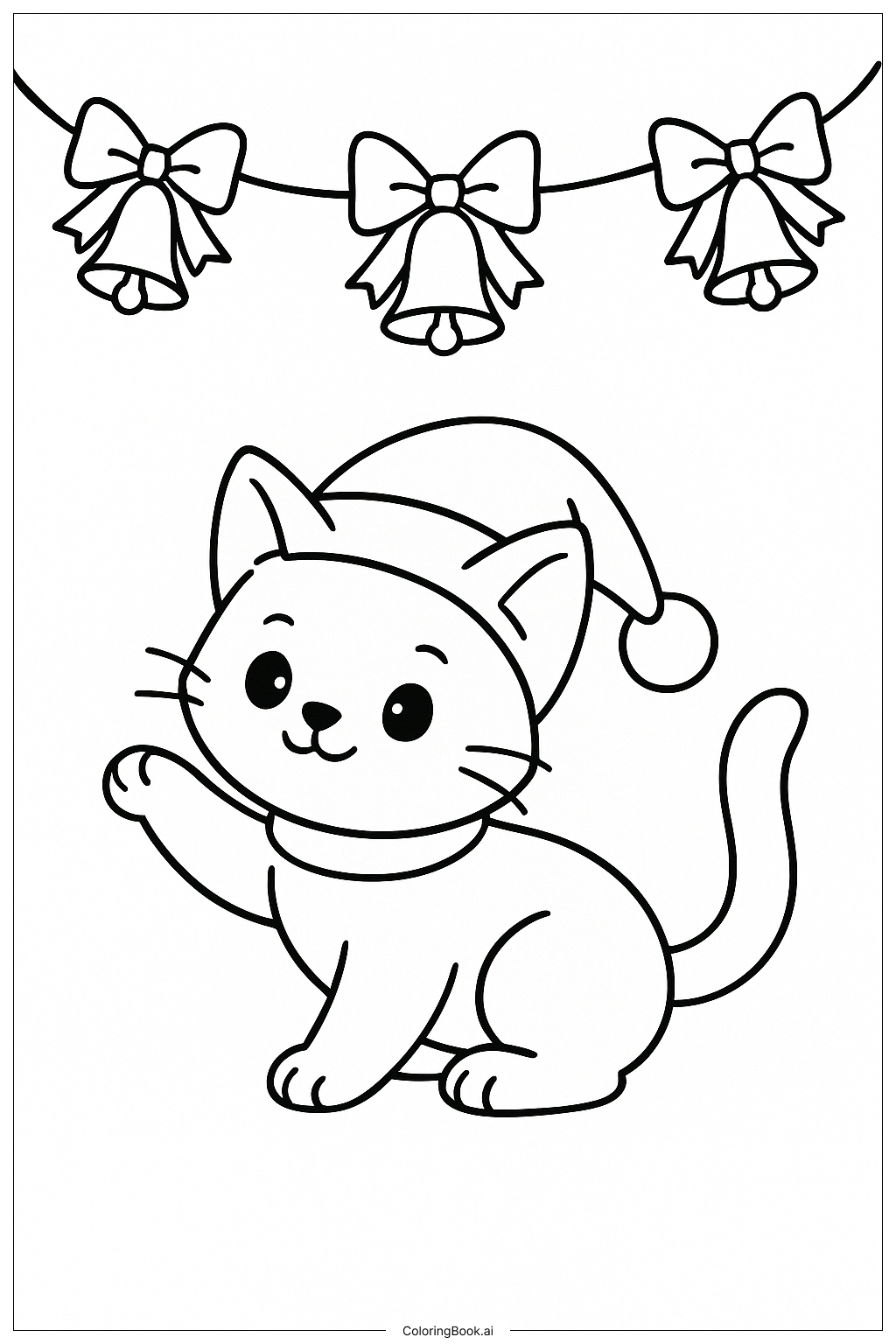  圣诞铃铛猫填色页 