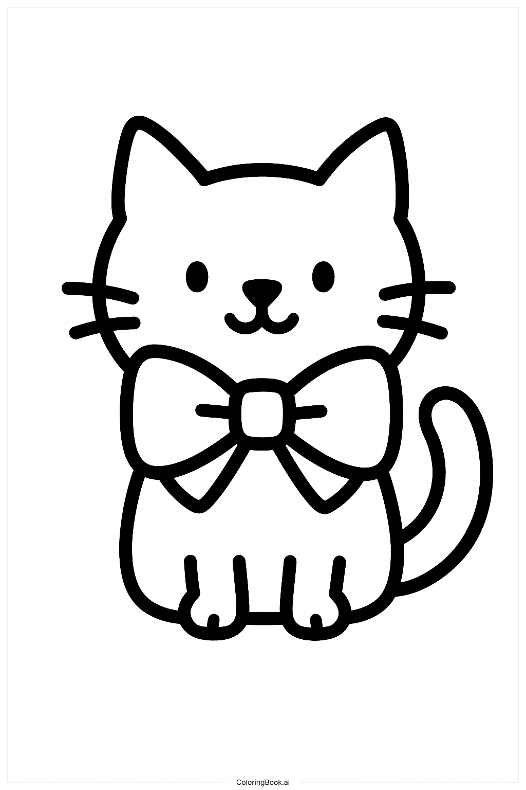  蝶ネクタイをしたクリスマス猫の塗り絵ページ 