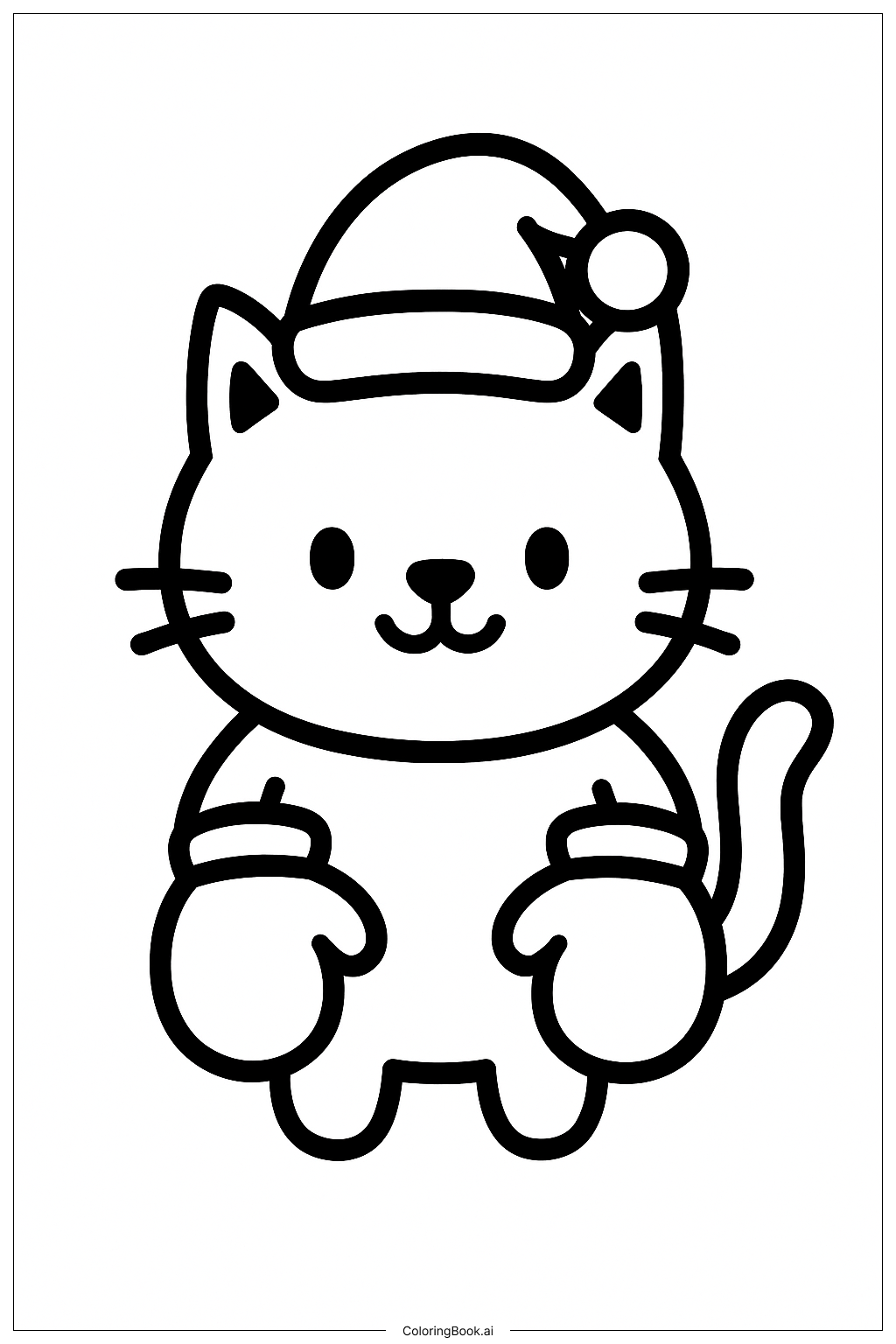  ミトンをはめたクリスマスの猫の塗り絵ページ 