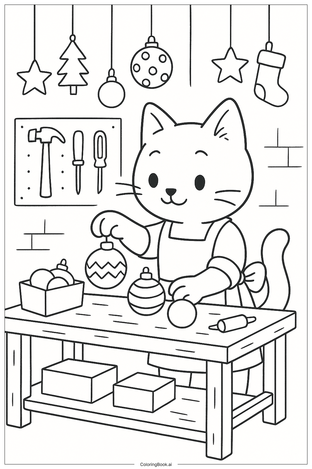 圣诞装饰猫咪工坊填色页