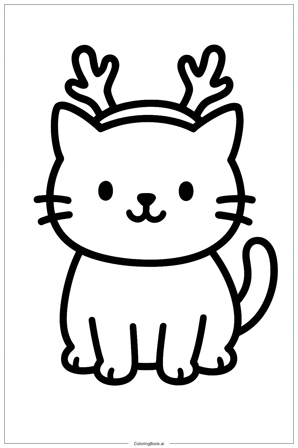  トナカイの耳をつけたクリスマスの猫の塗り絵ページ 