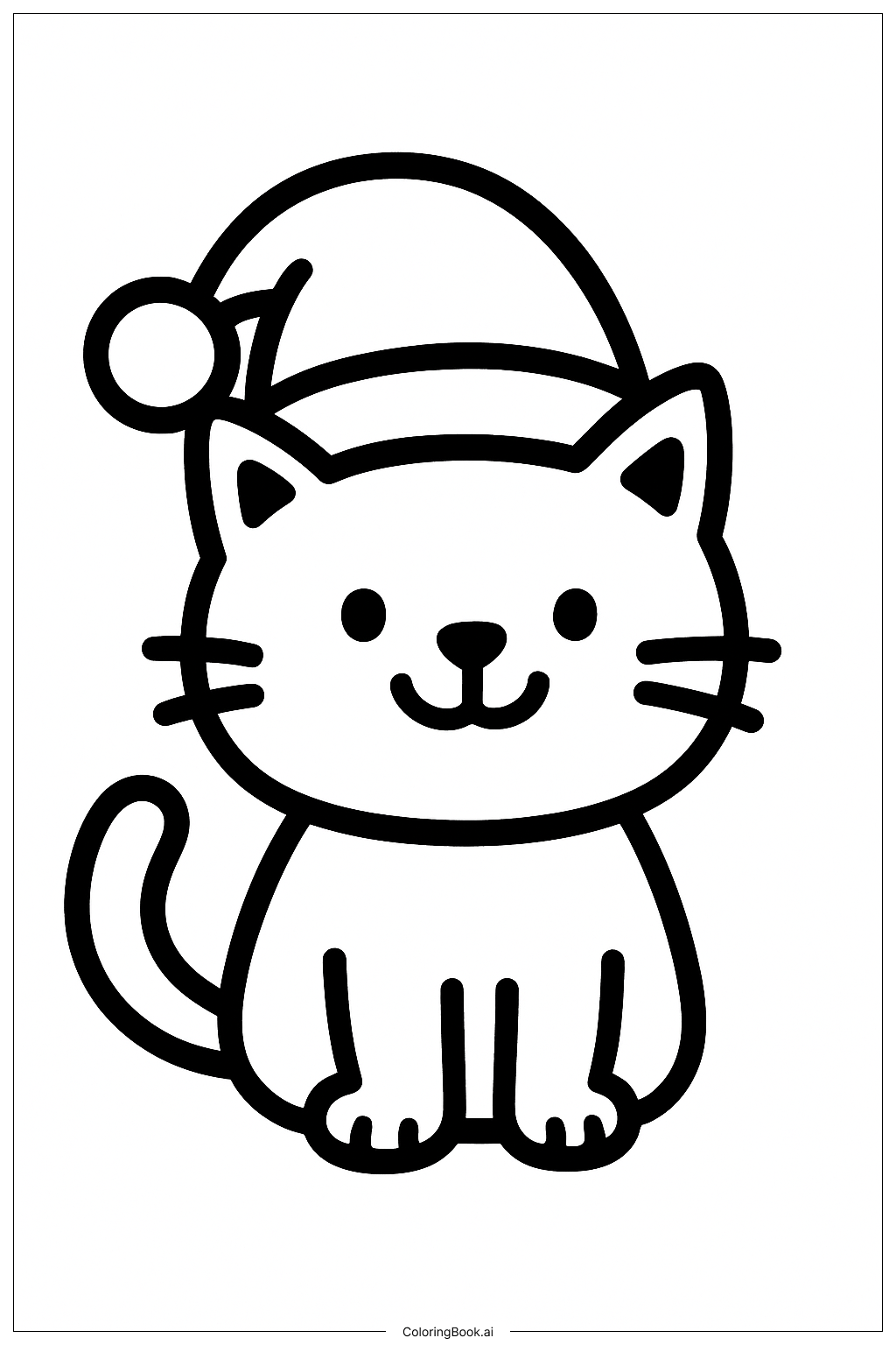  戴圣诞帽的圣诞猫填色页 