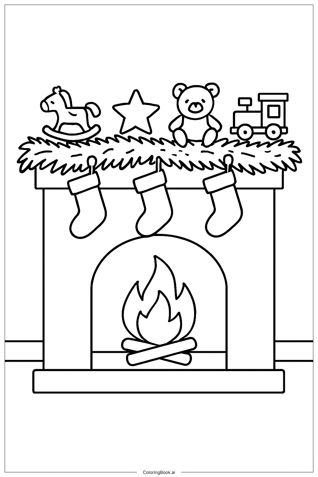  Christmas Fireplace Mantel Decor Coloring Page 
