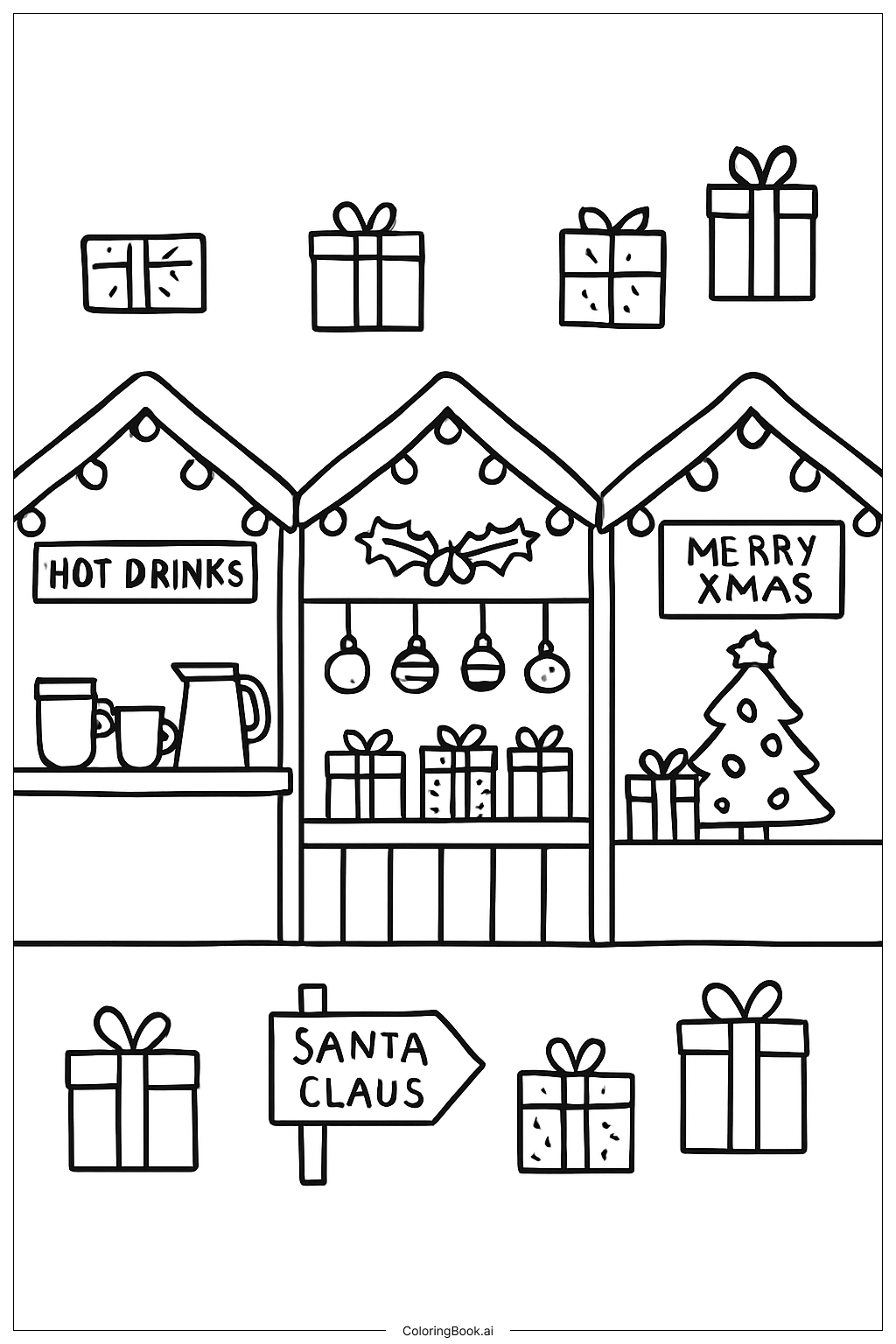  크리스마스 마켓 가판대 색칠공부 페이지 