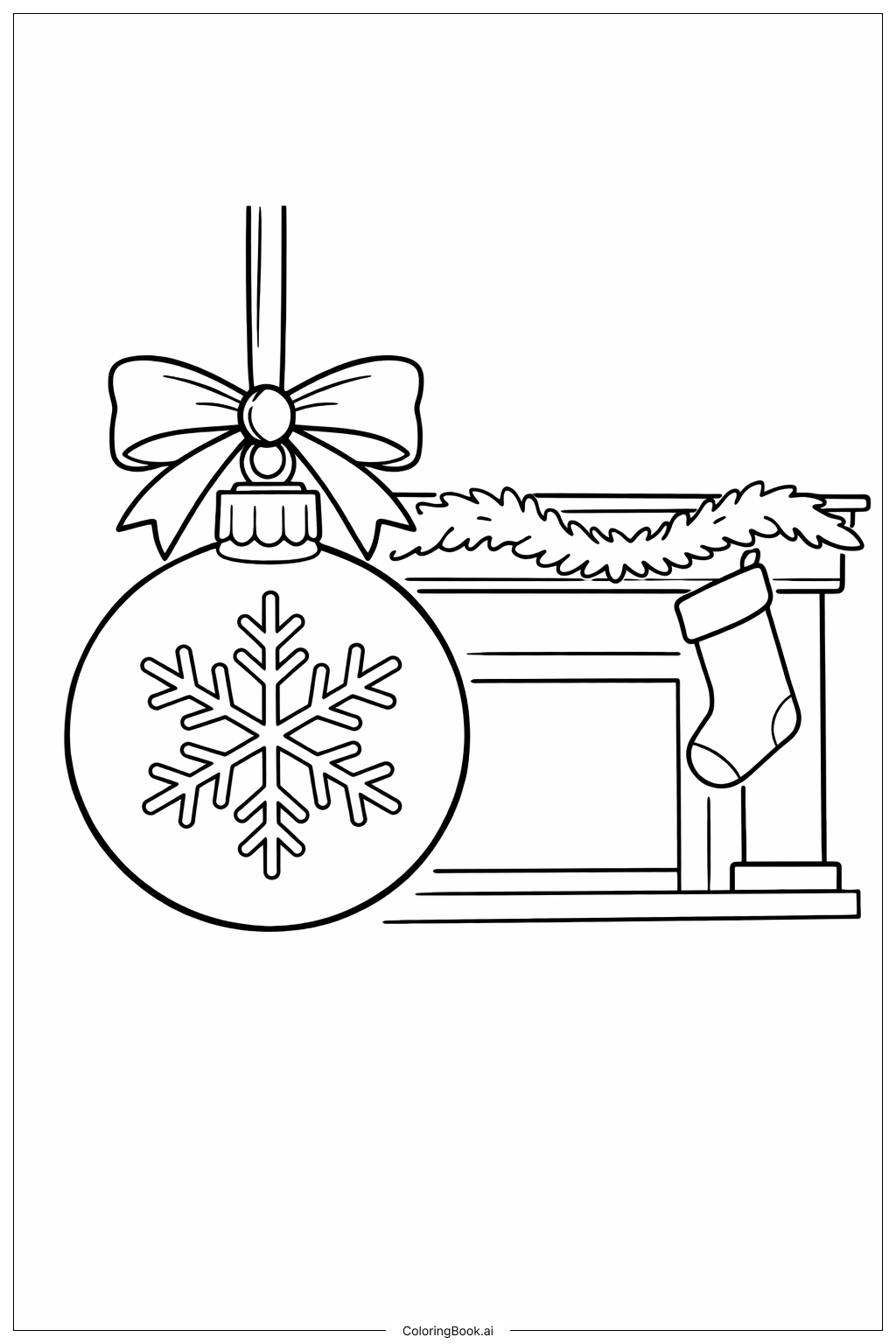 Page de coloriage Ornement de Noël sur le manteau de la cheminée