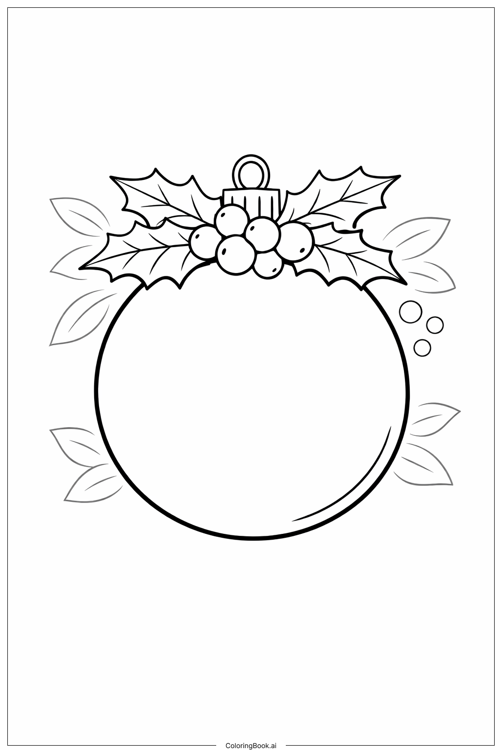 Page de coloriage Ornement de Noël avec des feuilles de houx